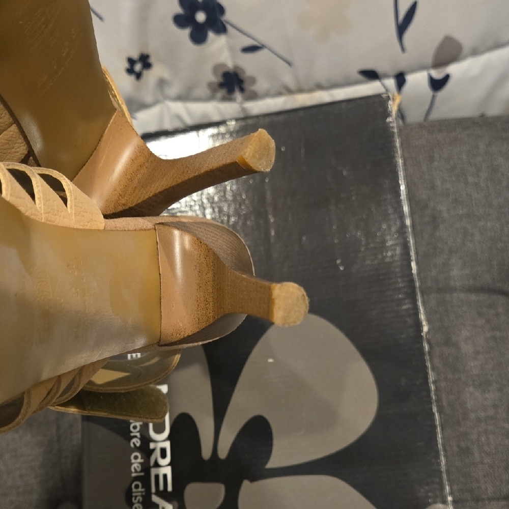 Leather Suede Like Wooden High Heel - Picture 8 of 11